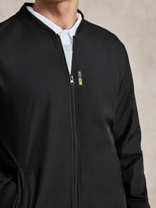 Courvante Men Black Fabric Bomber Jacket With Long Regular Sleeves And Zipper Closure For Everyday Wear , Fall Business Daily Commute‌ Winter - Black - View 6