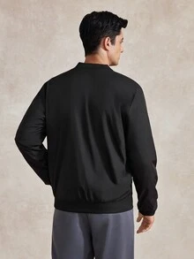 Courvante Men Black Fabric Bomber Jacket With Long Regular Sleeves And Zipper Closure For Everyday Wear , Fall Business Daily Commute‌ Winter - Black - View 3