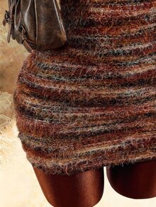 Amplova Bohemian Style Textured Fabric Cutout Bust Tie-Up Bodycon Bodycon Dress - Brown - View 9