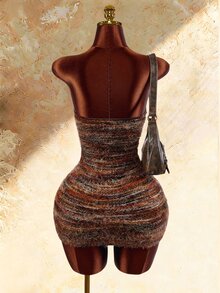 Amplova Bohemian Style Textured Fabric Cutout Bust Tie-Up Bodycon Bodycon Dress - Brown - View 10