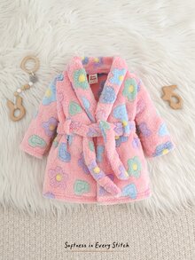 Cozy Pixies 新生女嬰保暖內裡加厚圓領長袖前綁帶睡袍，百搭舒適，適合秋冬 - 淺粉色 - 查看 6