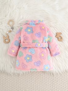 Cozy Pixies 新生女嬰保暖內裡加厚圓領長袖前綁帶睡袍，百搭舒適，適合秋冬 - 淺粉色 - 查看 2