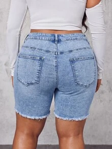 Jeanoix Plus Size Casual Washed Distressed Denim Shorts Formal Vacation Light Blue Summer - Blue - View 2