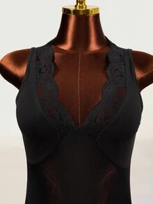 Mistrie 女款性感蕾絲拼接百褶緞帶洋裝 - 黑色 - 查看 7