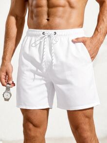 Manfinity KASUA Men Drawstring Waist Swim Trunks Beach Shorts, Holiday - White - View 6