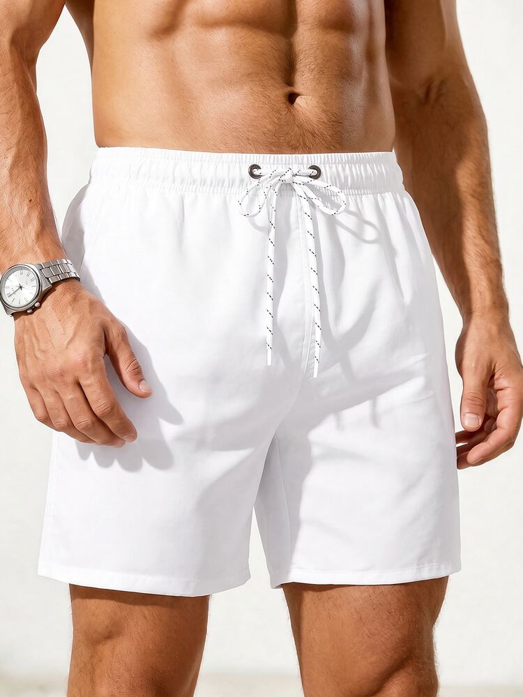 Manfinity KASUA Men Drawstring Waist Swim Trunks Beach Shorts, Holiday - White - View 4