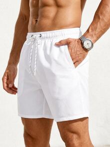 Manfinity KASUA Men Drawstring Waist Swim Trunks Beach Shorts, Holiday - White - View 5
