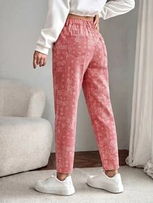 EMERY ROSE Women's Summer Paperbag Waist Straight Leg Jeans Goin Out Light Pink Boho - Red - View 2