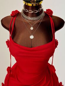 Mistrie Women's Red Plain Sexy Mini Pencil Dress With Spaghetti Straps And Knot Details - Red - View 8