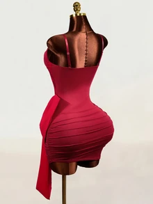 Mistrie 2026 Spring/Summer Sexy Cute Date Party Spaghetti Strap Cup Big Bow Women's Short Dress - Red - View 4