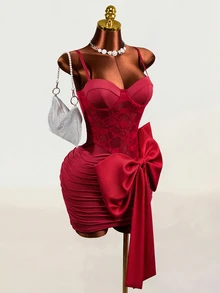 Mistrie 2026 Spring/Summer Sexy Cute Date Party Spaghetti Strap Cup Big Bow Women's Short Dress - Red - View 9