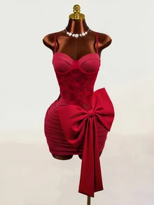 Mistrie 2026 Spring/Summer Sexy Cute Date Party Spaghetti Strap Cup Big Bow Women's Short Dress - Red - View 7