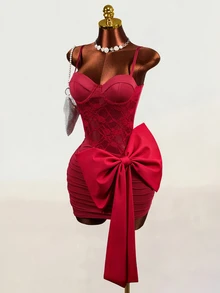Mistrie 2026 Spring/Summer Sexy Cute Date Party Spaghetti Strap Cup Big Bow Women's Short Dress - Red - View 3