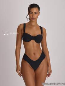 Musera Resort Underwire Thick Shoulder Ruched Cup Bikini Top Swim Vacation Holiday Summer Travel Beachwear Basics Solid Colour Swimwear Resort Core - Black - View 2