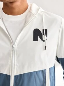 Driftmere 1 Set Men's Colorblock Hooded Sports Outfit, Letter N Print Zip-Up Jacket And Joggers, 2-Piece Casual Sportswear Set - Blue - View 6