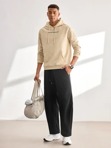 Driftmere Men's Casual Solid Color Drawstring Waist Sweatpants Black Baggy Sweat Pants Men Streetwear Joggers Pro Club Double - Black - View 7