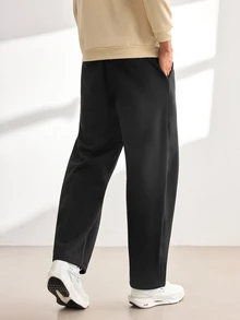 Driftmere Men's Casual Solid Color Drawstring Waist Sweatpants Black Baggy Sweat Pants Men Streetwear Joggers Pro Club Double - Black - View 2