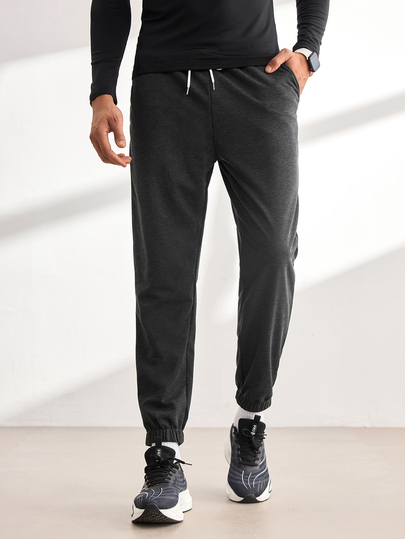 Driftmere Pantaloni de trening casual pentru bărbați, culoare solidă, cu talie cu șnur, stil jogger