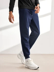 Driftmere Men Solid Drawstring Waist Sweatpants - Dark Blue - View 6