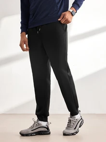 Driftmere Men Solid Drawstring Waist Sweatpants - Ebony - View 5