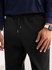 Driftmere Men Solid Drawstring Waist Sweatpants - Ebony - View 4