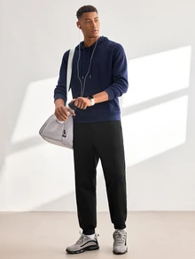 Driftmere Men Solid Drawstring Waist Sweatpants - Ebony - View 7