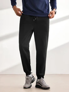 Driftmere Men Solid Drawstring Waist Sweatpants - Ebony - View 6