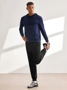 Driftmere Men Solid Drawstring Waist Sweatpants - Ebony - View 3