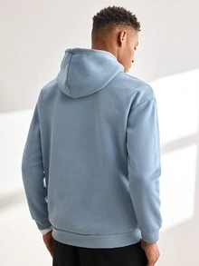 Driftmere 男士純色落肩長袖抽繩口袋休閒連帽衫，秋冬返校運動款 - 淺藍色 - 查看 3