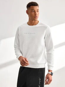 Driftmere Men's Casual Letter Print Round Neck Long Sleeve Loose Sweatshirt, Autumn - White - View 4