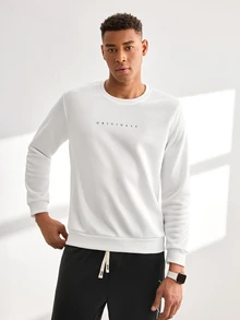 Driftmere Men's Casual Letter Print Round Neck Long Sleeve Loose Sweatshirt, Autumn - White - View 5