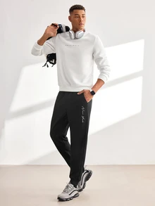 Driftmere Men's Casual Letter Print Round Neck Long Sleeve Loose Sweatshirt, Autumn - White - View 7