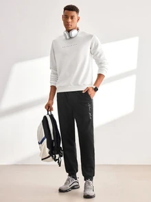 Driftmere Men's Casual Letter Print Round Neck Long Sleeve Loose Sweatshirt, Autumn - White - View 3