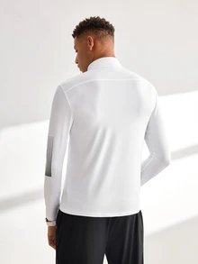 Driftmere Men Letter Graphic Quarter Zip Sports Jacket,Black And White,Summer,Athleisure,Gym Workout Top Breathable Sweat-Wicking Slim Fit Compression Shirt - White - View 2