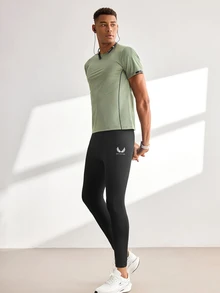 Driftmere Men's Fashion Elastic Wing & Letter Print Sports Leggings Breathable Comfortable Minimalist Design Slim Fit For Gym Compression Sports Tights - Black - View 7