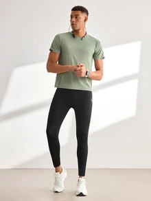 Driftmere Men's Fashion Elastic Wing & Letter Print Sports Leggings Breathable Comfortable Minimalist Design Slim Fit For Gym Compression Sports Tights - Black - View 3