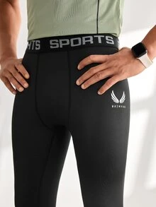 Driftmere Men's Fashion Elastic Wing & Letter Print Sports Leggings Breathable Comfortable Minimalist Design Slim Fit For Gym Compression Sports Tights - Black - View 4