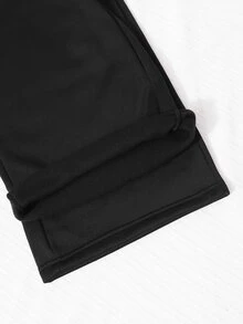 SHEIN 3件套青少年女孩休閒街頭風寬鬆百搭抓絨內裡拉鍊外套、城市印花短袖上衣、喇叭褲套裝，黑白配色，秋季 - 黑色 - 查看 5