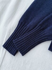Teen Girls Autumn/Winter New Royal Blue Pony Pattern Embroidered Off-Shoulder Sweater - Royal Blue - View 6