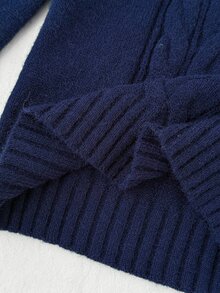 Teen Girls Autumn/Winter New Royal Blue Pony Pattern Embroidered Off-Shoulder Sweater - Royal Blue - View 7