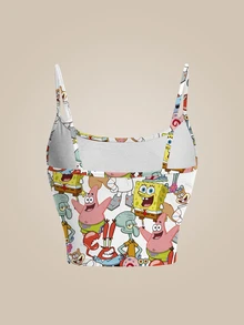 SpongeBob SquarePants | SHEIN Women's Cartoon Print All-Over Camisole - White - View 2