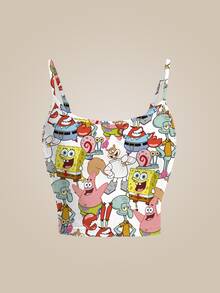SpongeBob SquarePants | SHEIN Women's Cartoon Print All-Over Camisole - White - View 1