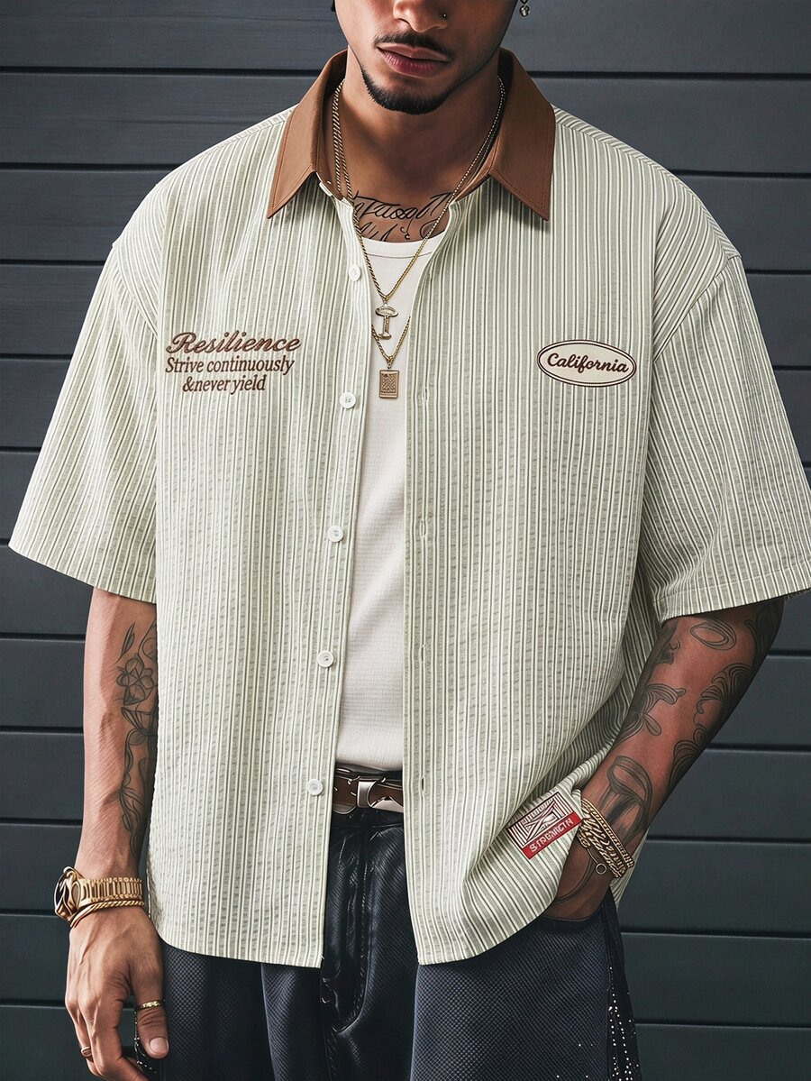 Athstrex Men's Plus Size Summer Casual Striped Shirt - Multicolor - View 1