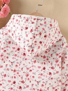 Elladie kids 女童花卉印花泰迪毛內裡連帽外套 秋季 - 彩色 - 查看 4