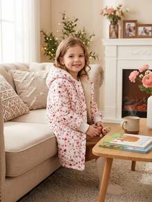 Elladie kids 女童花卉印花泰迪毛內裡連帽外套 秋季 - 彩色 - 查看 6