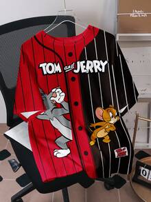 TOM & JERRY X SHEIN 男士卡通印花宽松休闲短袖T恤 - 白色 - 查看 3