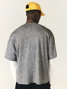 SUMWON Los Angeles Oversized Acid Washed Crew Neck Graphic Tee With Racing Motif Front Chest Print Short Sleeve T-Shirt - Grey - View 6