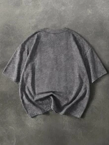 SUMWON Los Angeles Oversized Acid Washed Crew Neck Graphic Tee With Racing Motif Front Chest Print Short Sleeve T-Shirt - Grey - View 2