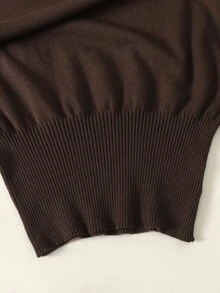 SHEIN 青少年女孩秋冬新款棕色不對稱肩收腰短版毛衣 - 棕色 - 查看 4