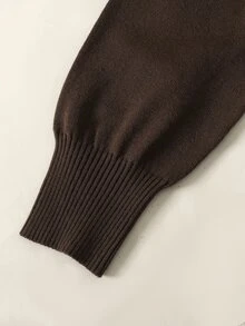 SHEIN 青少年女孩秋冬新款棕色不對稱肩收腰短版毛衣 - 棕色 - 查看 6